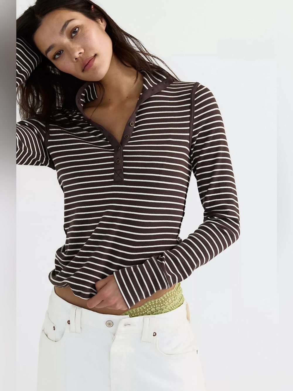 We The Free Lake Striped Henley Chocolate Combo
